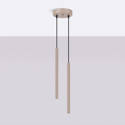 Suspension Cannelée 2 Lumières acier taupe, vue en situation sur fond clair