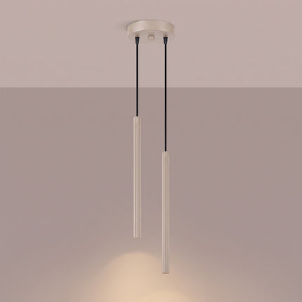 Suspension Cannelée 2 Lumières acier taupe allumée, faisceau resserré