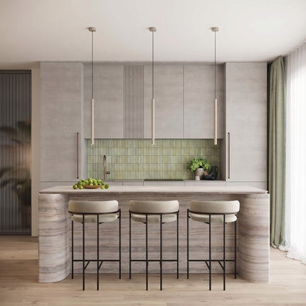 Suspension Cannelée 2 Lumières acier taupe au-dessus d'une table à manger