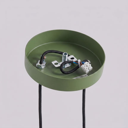 Suspension Cannelée 2 Lumières acier vert olive, mécanisme et platine de montage