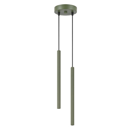 Suspension Cannelée 2 Lumières acier vert olive, packshot sur fond blanc