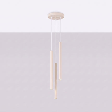 Suspension Cannelée 3 Lumières acier beige clair, vue en situation sur fond clair