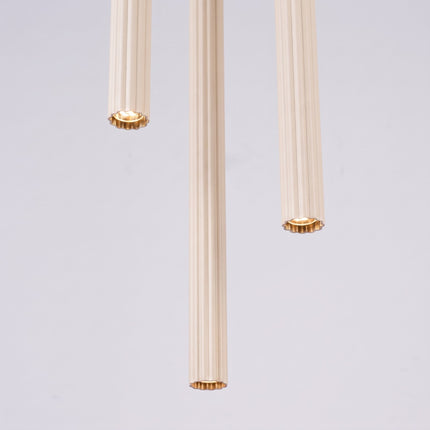Suspension Cannelée 3 Lumières acier beige clair, mécanisme et platine de montage