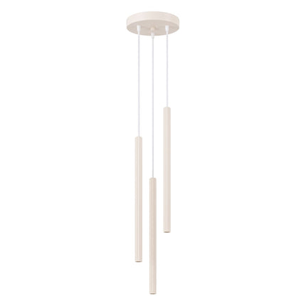 Suspension Cannelée 3 Lumières acier beige clair, packshot sur fond blanc