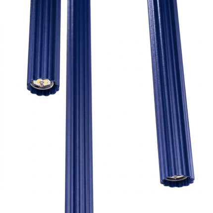 Suspension Cannelée 3 Lumières acier bleu outremer, packshot de trois quarts