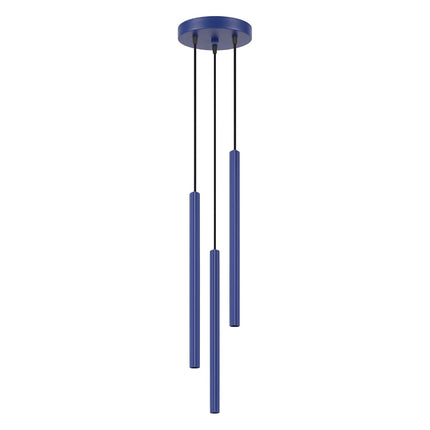 Suspension Cannelée 3 Lumières acier bleu outremer, packshot sur fond blanc
