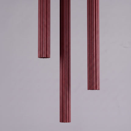 Suspension Cannelée 3 Lumières acier bordeaux, détail de la douille et du câble