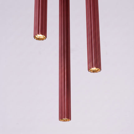 Suspension Cannelée 3 Lumières acier bordeaux, mécanisme et platine de montage
