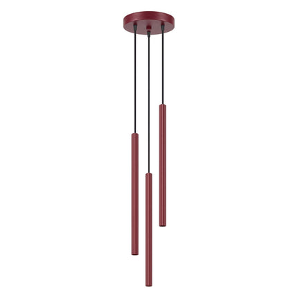 Suspension Cannelée 3 Lumières acier bordeaux, packshot sur fond blanc