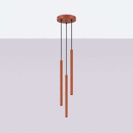 Suspension Cannelée 3 Lumières acier ocre rouge, vue en situation sur fond clair