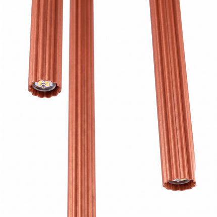 Suspension Cannelée 3 Lumières acier ocre rouge, packshot de trois quarts