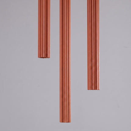 Suspension Cannelée 3 Lumières acier ocre rouge, détail de la douille et du câble