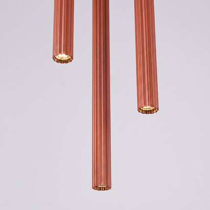 Suspension Cannelée 3 Lumières acier ocre rouge, mécanisme et platine de montage