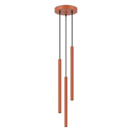 Suspension Cannelée 3 Lumières acier ocre rouge, packshot sur fond blanc