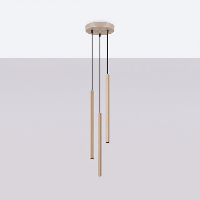 Suspension Cannelée 3 Lumières acier taupe, vue en situation sur fond clair