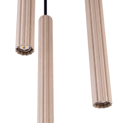Suspension Cannelée 3 Lumières acier taupe, packshot de trois quarts
