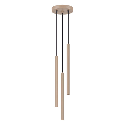 Suspension Cannelée 3 Lumières acier taupe, packshot sur fond blanc