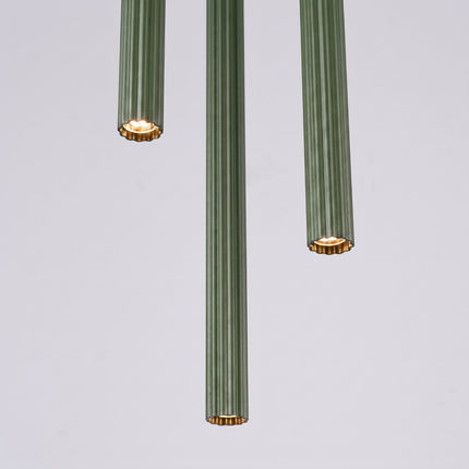 Suspension Cannelée 3 Lumières acier vert olive, mécanisme et platine de montage