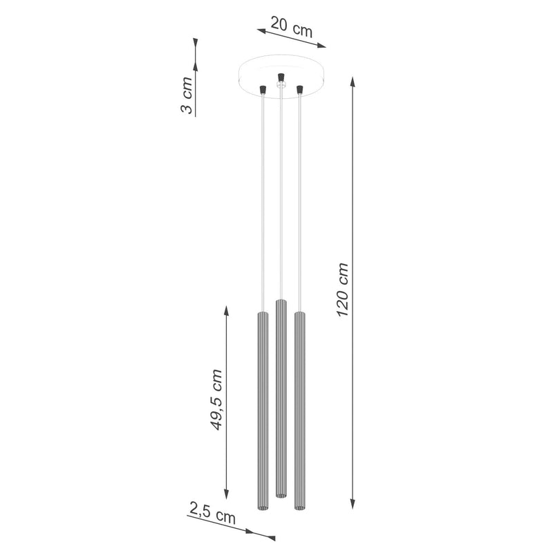 Dimensions Suspension Cannelée 3 Lumières Acier Vert Olive