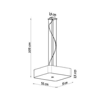 Schéma des dimensions de la suspension carrée noire 55 cm, hauteur réglable jusqu'à 105 cm