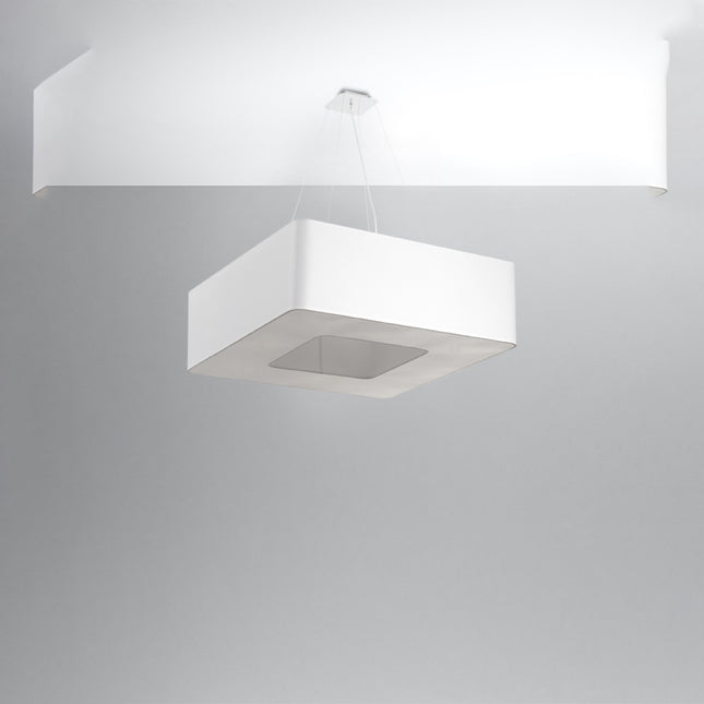 Abat-jour carré en tissu blanc de la suspension Uranus 60 avec diffuseur central