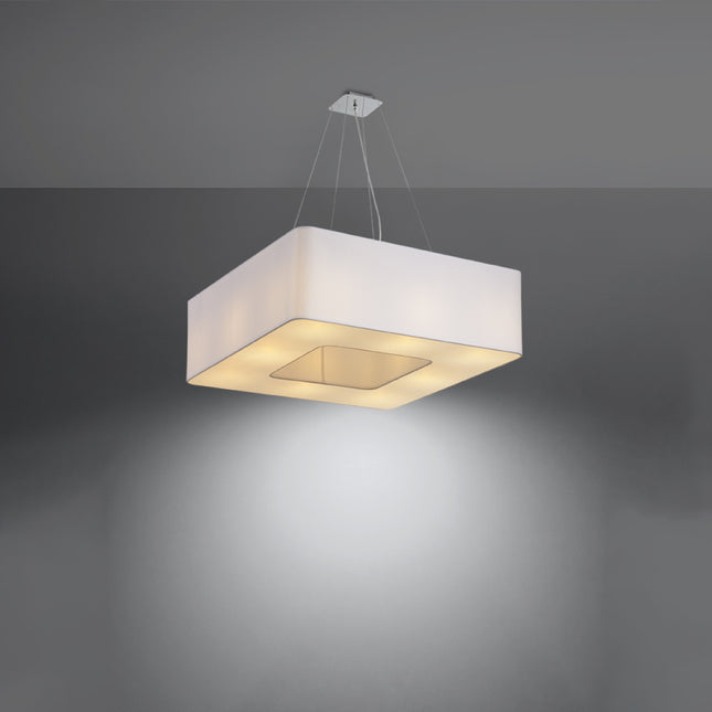 Suspension Uranus 60 en tissu blanc allumée diffusant une lumière chaude tamisée