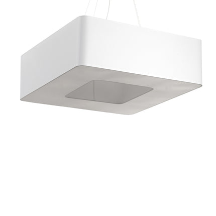 Suspension carrée Uranus 60 en tissu blanc suspendue par câbles au plafond