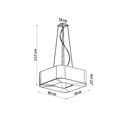 Suspension carrée Uranus en tissu noir vue de trois quarts, diffuseur blanc et découpe centrale