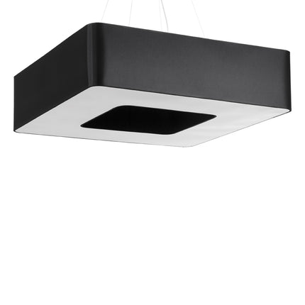 Suspension carrée Uranus en tissu noir de 80 cm, vue rapprochée du diffuseur blanc