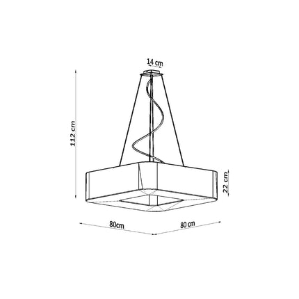 Schéma des dimensions de la suspension carrée Uranus : 80 x 80 cm, hauteur 112 cm