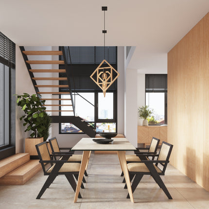 suspension carrés emboîtés en bois naturel, vue d'ambiance