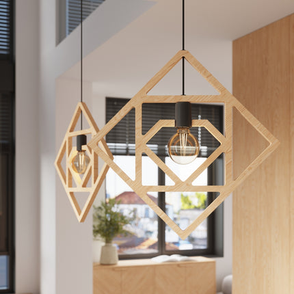 suspension carrés emboîtés en bois naturel, intérieur contemporain