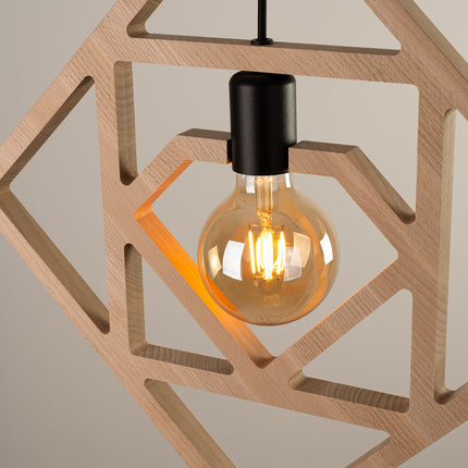 suspension carrés emboîtés en bois naturel, vue de détail