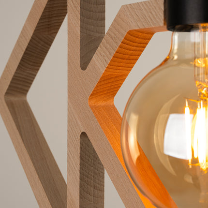 suspension carrés emboîtés en bois naturel, packshot de trois quarts