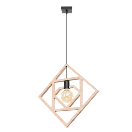 suspension carrés emboîtés en bois naturel, packshot sur fond blanc