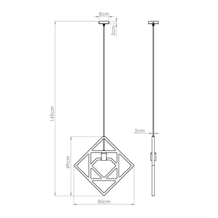 suspension carrés emboîtés en bois naturel, schéma de cotes