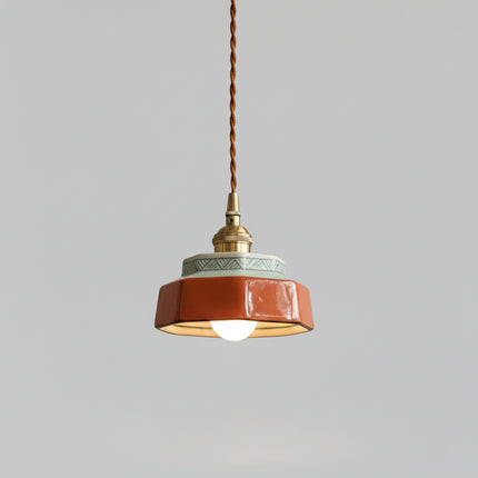 Suspension Céramique Peinte à la Main — Cuivre & Couleur