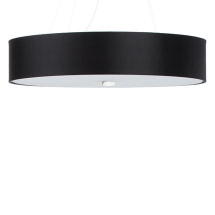 Suspension Cercle Plein en tissu noir de 60 cm avec diffuseur en verre blanc, vue de face