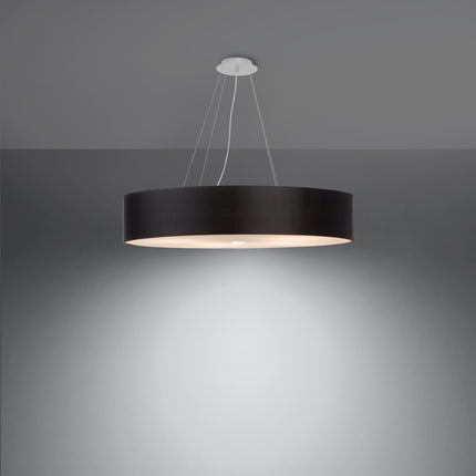 Suspension Cercle Plein en tissu noir de 70 cm, abat-jour cylindrique et diffuseur en verre