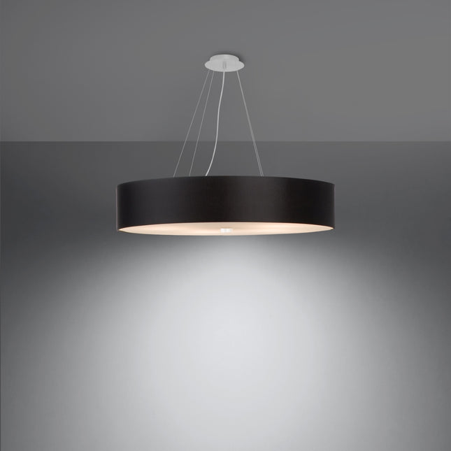 Suspension Cercle Plein en tissu noir de 70 cm, abat-jour cylindrique et diffuseur en verre