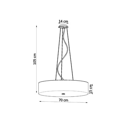 Schema de cotes de la suspension Cercle Plein 70 cm, diametre 70 cm et hauteur reglable 105 cm