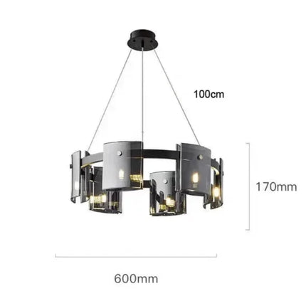 Suspension cercle verre nordique 6 lumières verre gris fumé