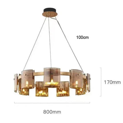 Suspension cercle verre nordique 9 lumières verre ambré