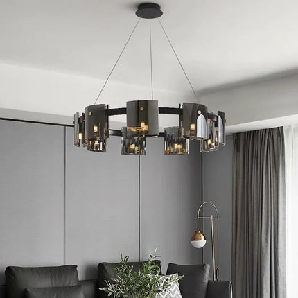 Suspension cercle nordique aux globes en verre fumé et structure en métal