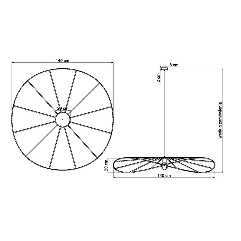 Dimensions Suspension Circulaire Filaire Noire 140 cm