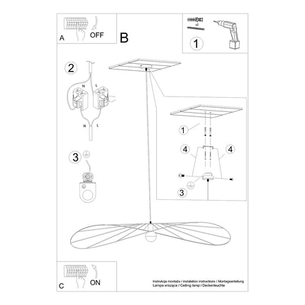 Instructions de montage de la suspension circulaire filaire noire 140 cm