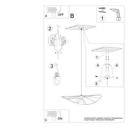 Instructions de montage de la suspension circulaire filaire noire 70 cm
