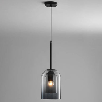 Suspension cloche en double verre gris fumé suspendue seule, câble noir réglable