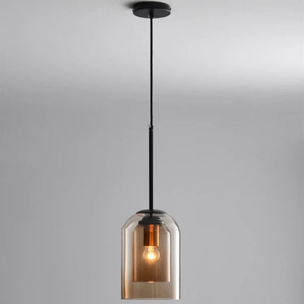 Suspension cloche en double verre marron suspendue seule, câble noir réglable