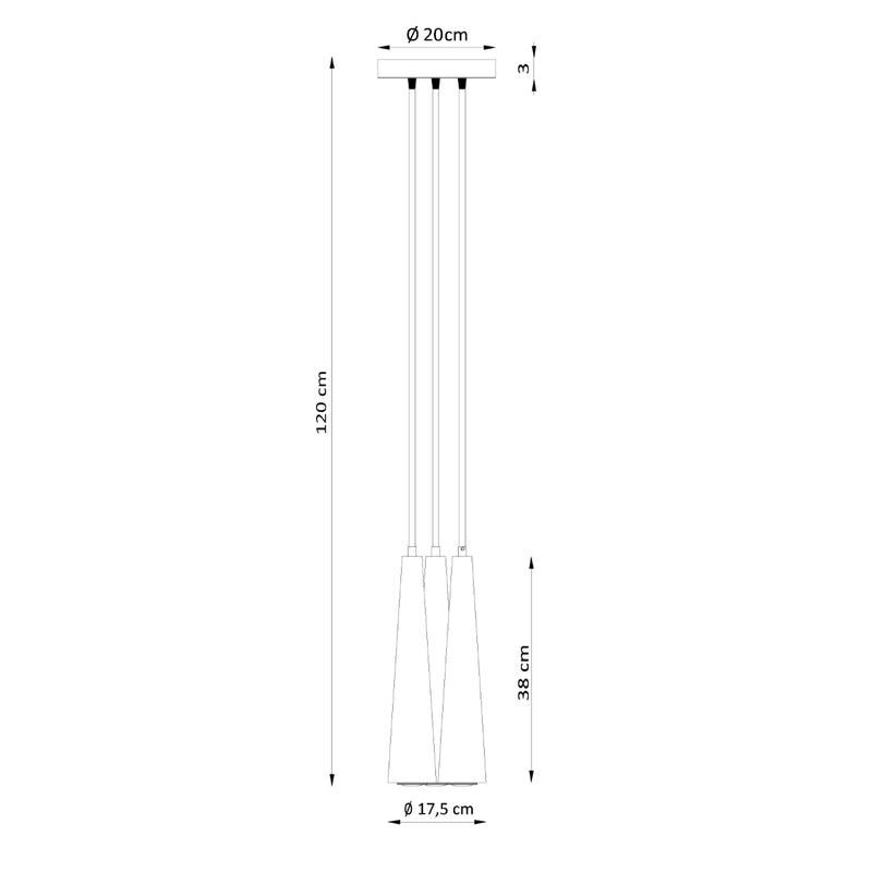 Dimensions Suspension Cône Bois Naturel 3 Lumières, Culot GU10